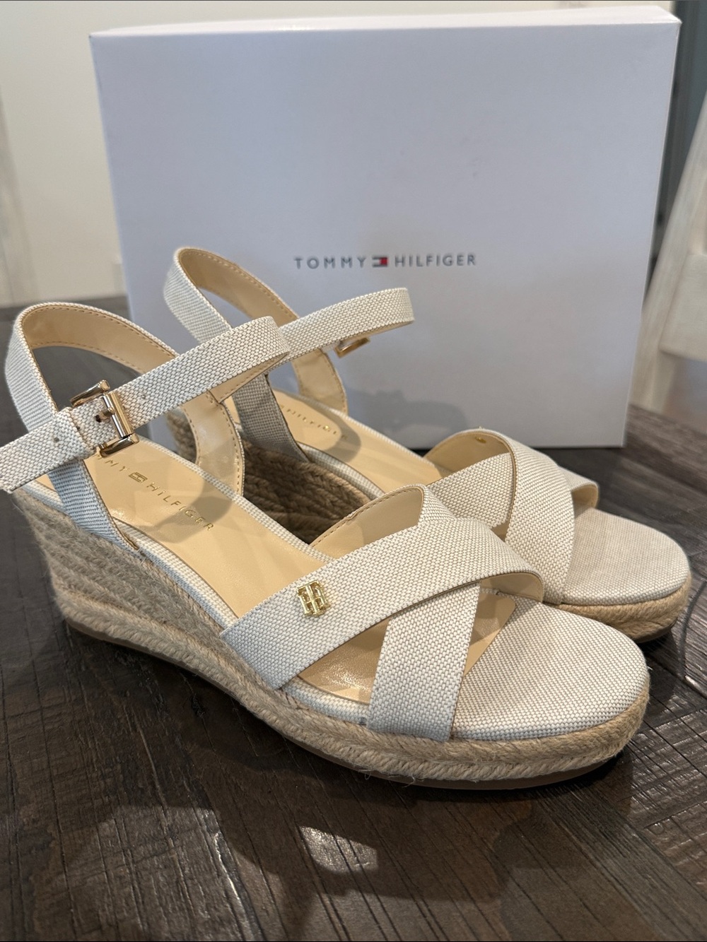 Tommy Hilfiger Genea Espadrille Wedge Sandals Natural Canvas Fabric New in Box 7